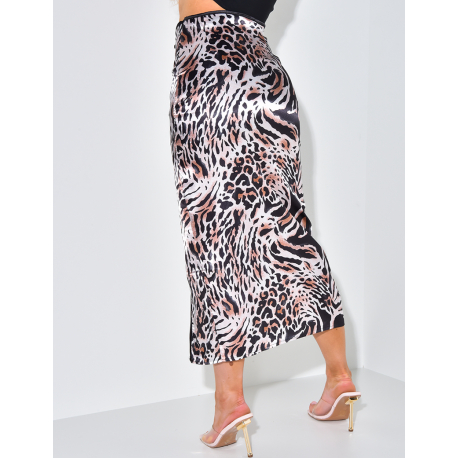 Jupe longue en satin à fente