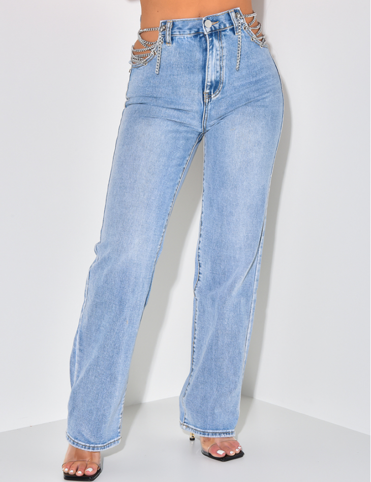 Jeans coupe droite avec chaînes Jeans coupe droite avec chaînes
