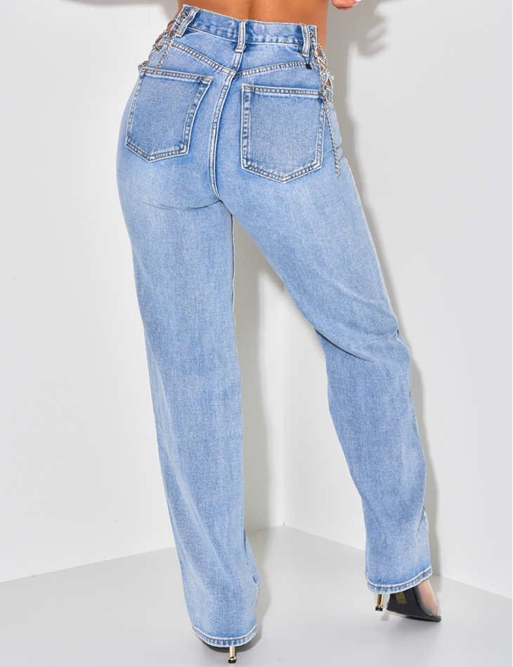 Jeans coupe droite avec chaînes Jeans coupe droite avec chaînes