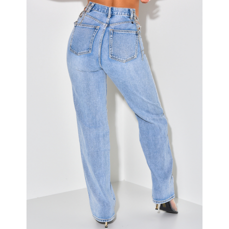 Jeans coupe droite avec chaînes Jeans coupe droite avec chaînes