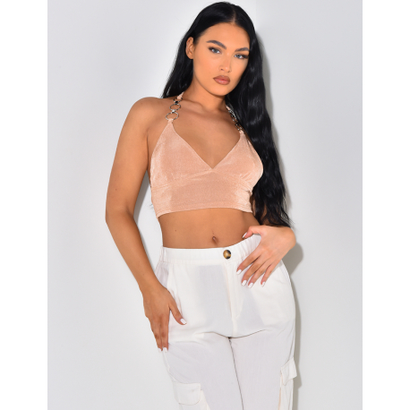 Crop-top à nouer autour du cou avec anneaux Crop-top à nouer autour du cou avec anneaux