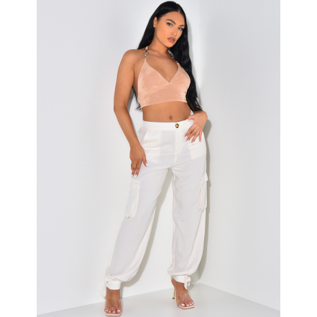 Crop-top à nouer autour du cou avec anneaux Crop-top à nouer autour du cou avec anneaux
