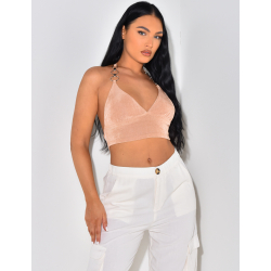 Crop-top à nouer autour du cou avec anneaux Crop-top à nouer autour du cou avec anneaux