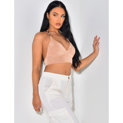 Crop-top à nouer autour du cou avec anneaux Crop-top à nouer autour du cou avec anneaux