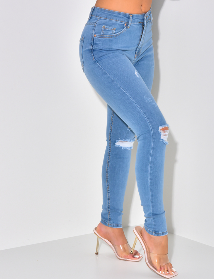 Jeans slim taille haute destroy Jeans slim taille haute destroy