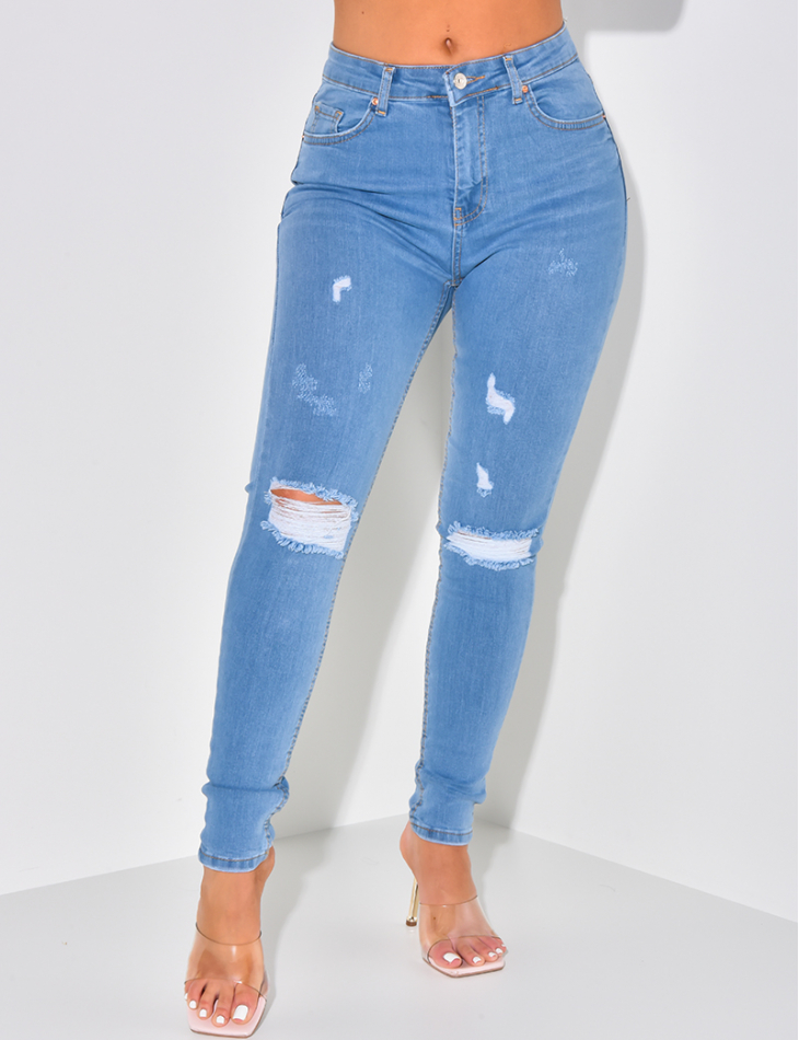 Jeans slim taille haute destroy Jeans slim taille haute destroy