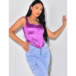 Crop-top en satin irisé effet corset