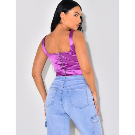 Crop-top en satin irisé effet corset