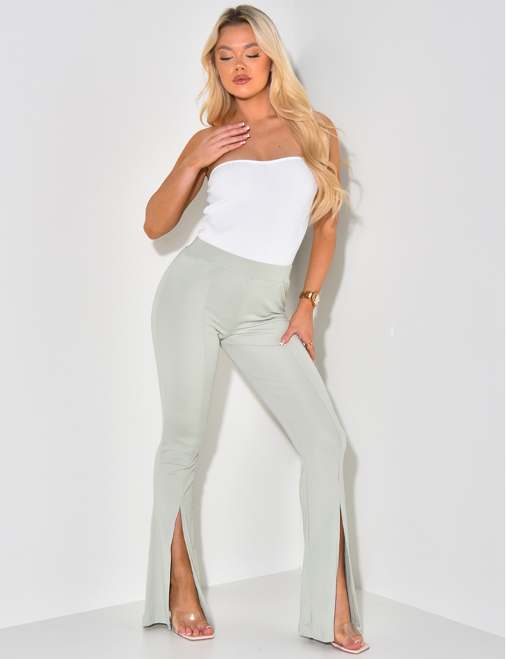 Pantalon fluide pattes d'eph à fente sur le côté Pantalon fluide pattes d'eph à fente sur le côté