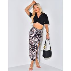 Jupe longue en satin à fente