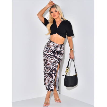 Jupe longue en satin à fente