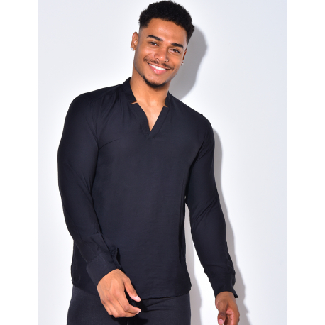 T-shirt fin manche longue col V