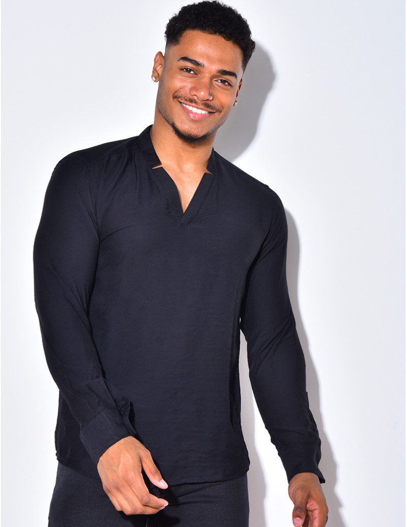 T-shirt fin manche longue col V