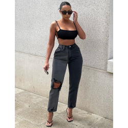 Jeans destroy bi-color coupe droite Jeans destroy bi-color coupe droite