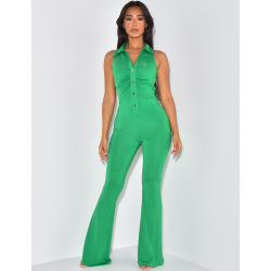 Combinaison sans manches à boutonner froncée