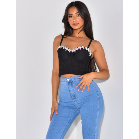 Crop-top corset avec strass