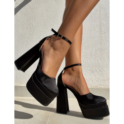 Mules compensée en satin avec attache Mules compensée en satin avec attache