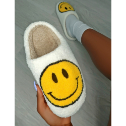 Pantoufles avec smiley imprimé blanches