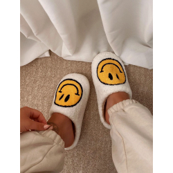 Pantoufles avec smiley imprimé blanches