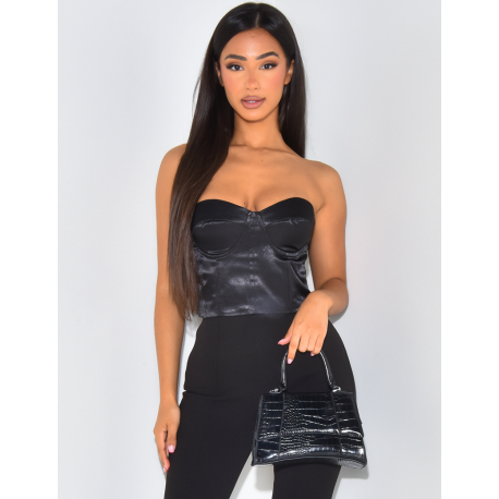 Crop-top effet bustier en satin Crop-top effet bustier en satin