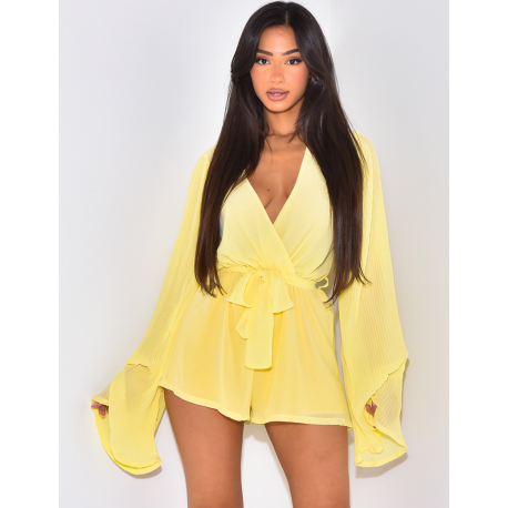 Combishort fluide avec manches plissées Combishort fluide avec manches plissées