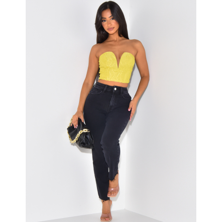 Crop-top effet bustier en relief