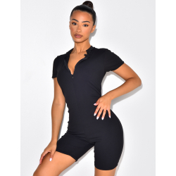 Robe côtelée manches courtes à zip