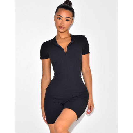 Robe côtelée manches courtes à zip