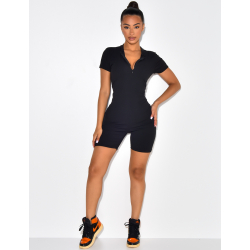 Robe côtelée manches courtes à zip