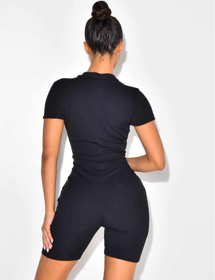 Robe côtelée manches courtes à zip