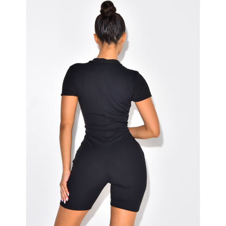 Robe côtelée manches courtes à zip