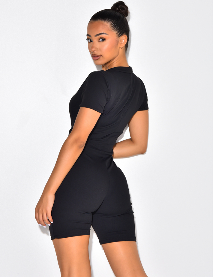 Robe côtelée manches courtes à zip