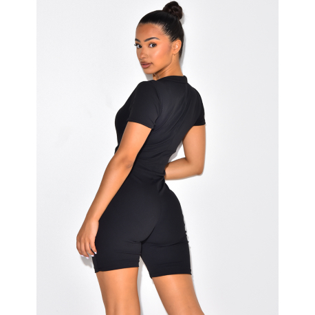 Robe côtelée manches courtes à zip