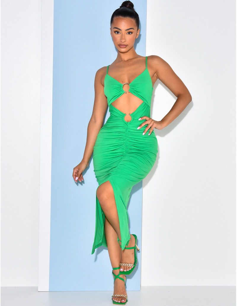 Robe froncée ajourée à anneaux