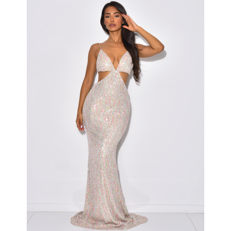 Robe longue ajourée à sequins