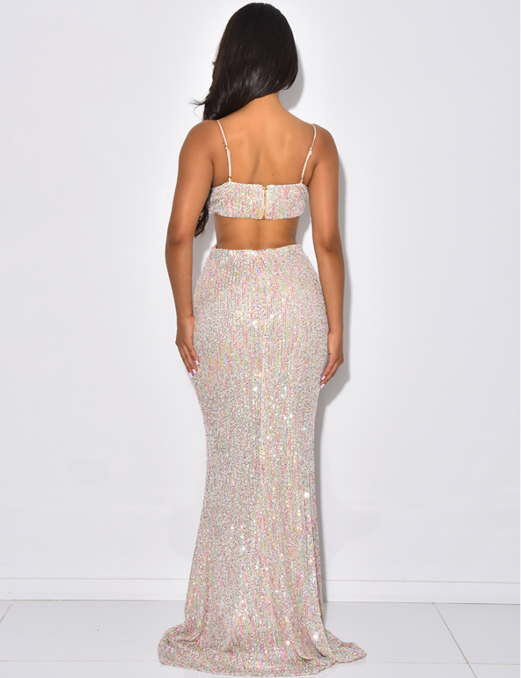 Robe longue ajourée à sequins