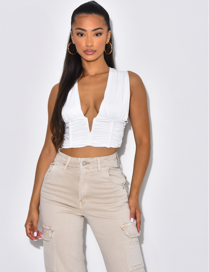 Crop-top froncé décolté Crop-top froncé décolté