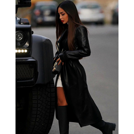 Langer Trenchcoat aus veganem Leder