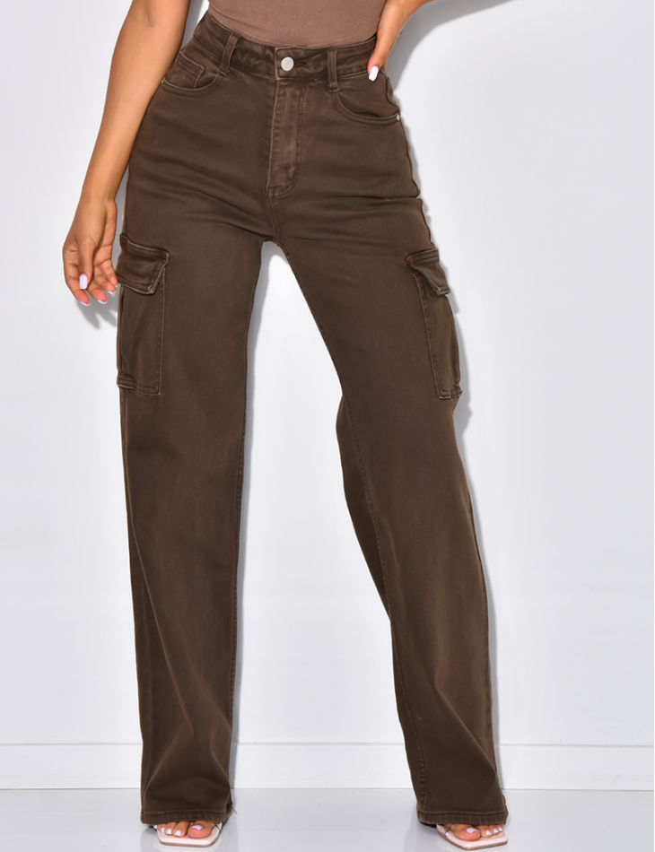 Jeans cargo coupe droite ultra stretchy