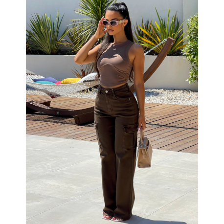 Jeans cargo coupe droite ultra stretchy
