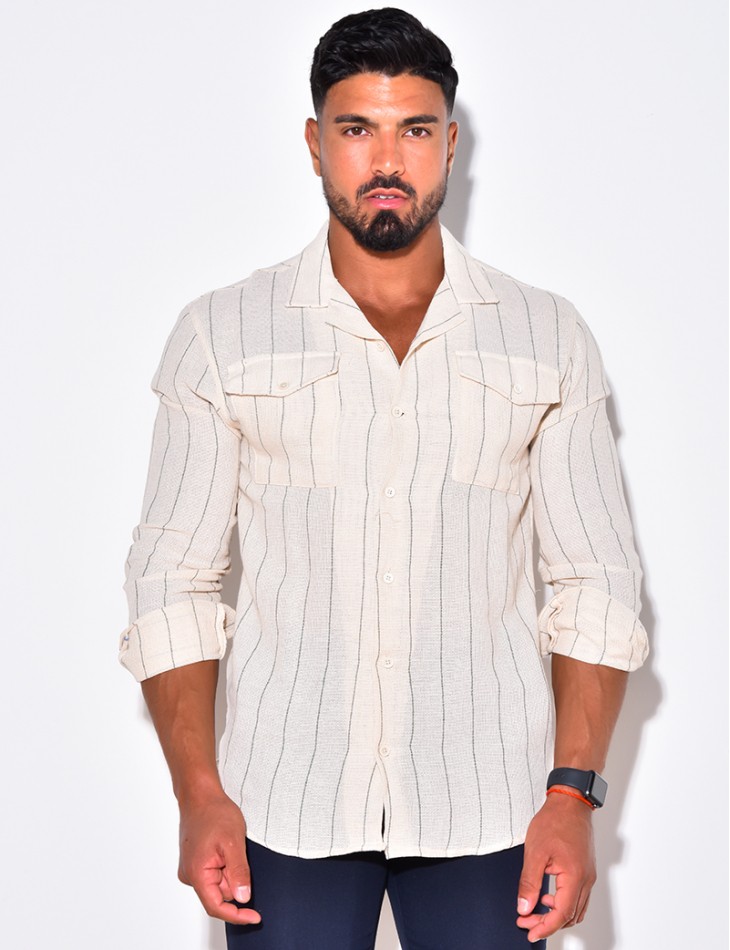 Chemise manches longues à rayures et poches