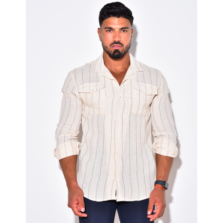 Chemise manches longues à rayures et poches
