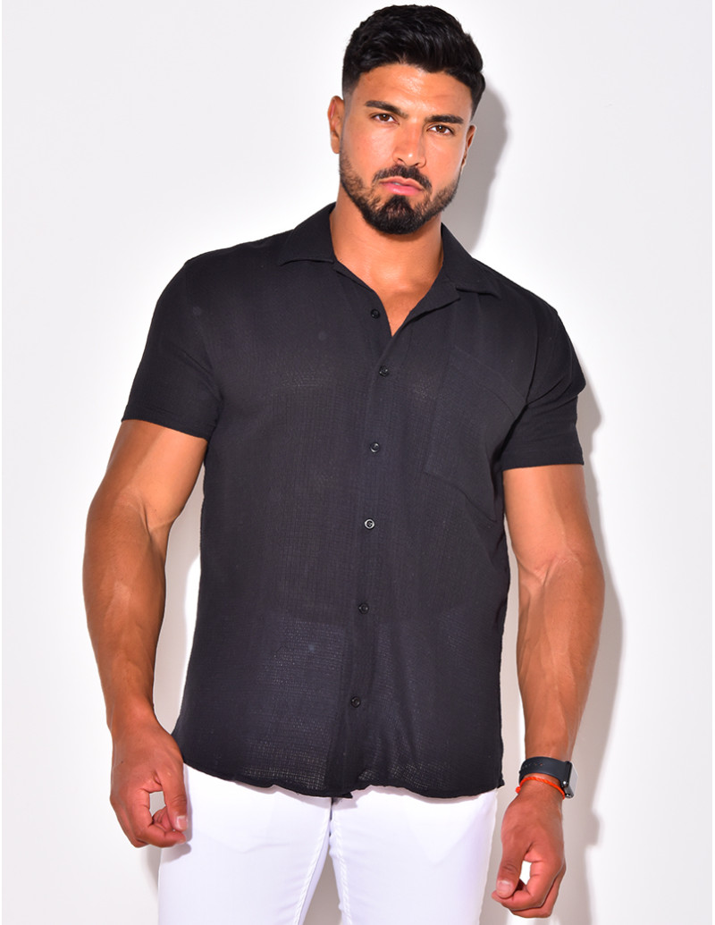 Chemise texturée manches courtes à poches