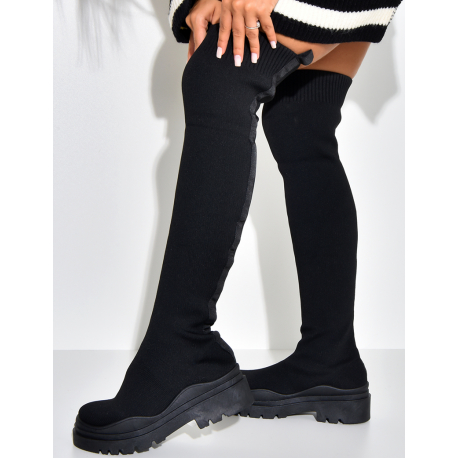 Thigh high Sock Boots with Contrasting Wedge