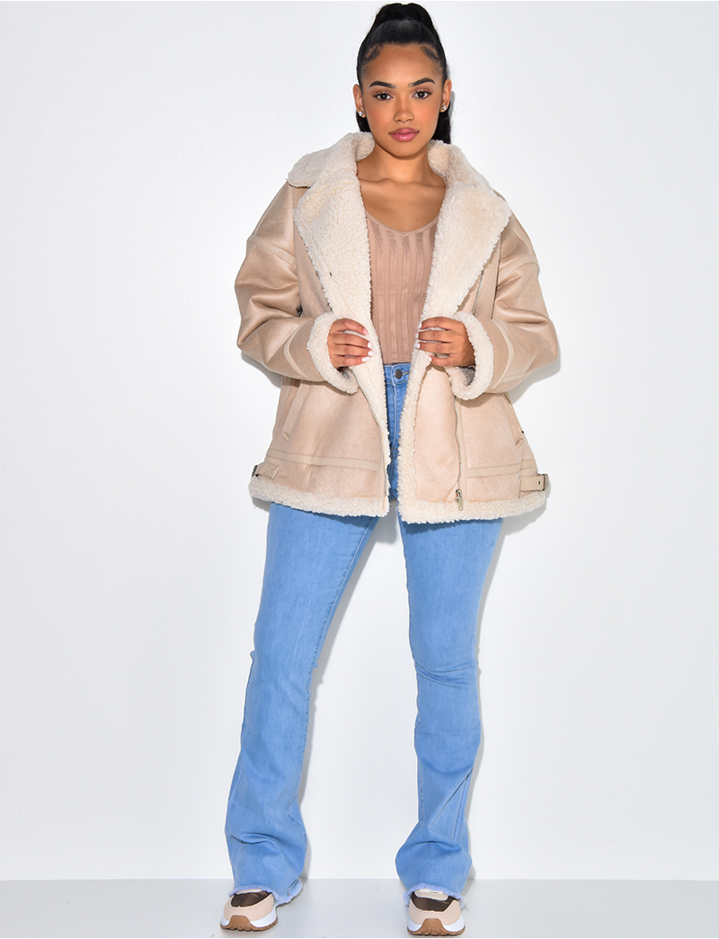 Mouton Retourné Veste En Jean Interieur Mouton Femme Veste