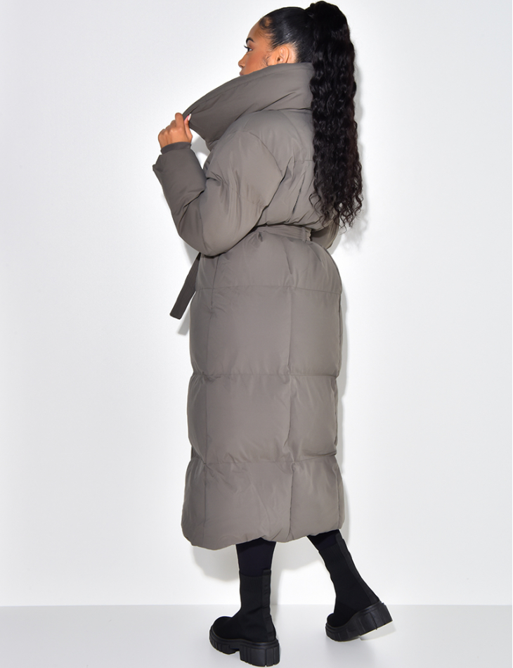 Long Padded Coat with Tie