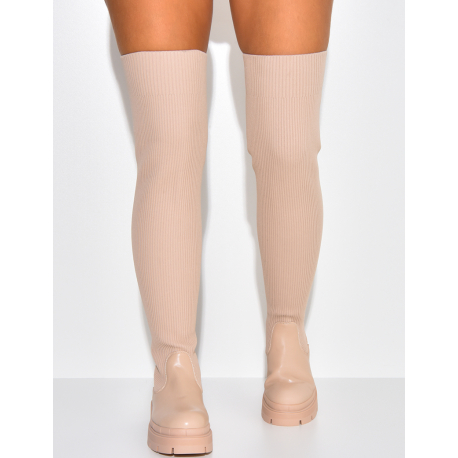 Cuissardes bi-matière chaussettes à semelles crantées