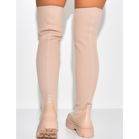 Cuissardes bi-matière chaussettes à semelles crantées