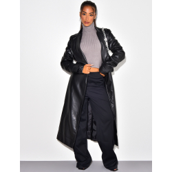 Langer Trenchcoat aus veganem Leder
