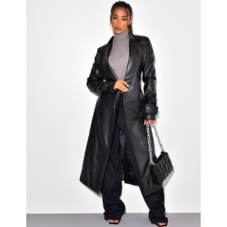 Langer Trenchcoat aus veganem Leder